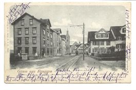 Gruss aus Bruggen (SG) Zürcherstrasse Tram alte Kirche 1903