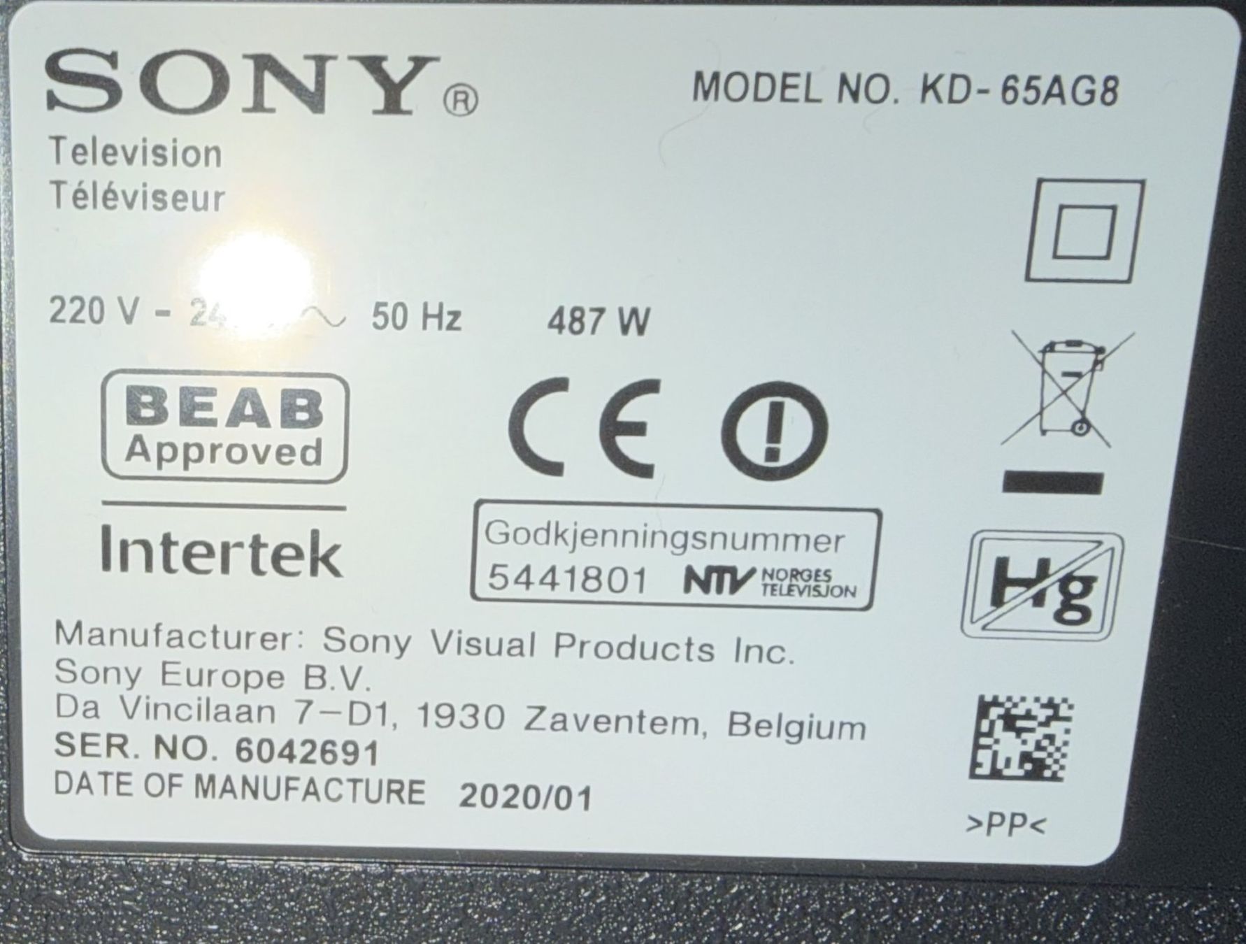 Sony Fernseher: TV Sony KD-65AG8 – Gebraucht aus Neuchâtel von amesteves01 1