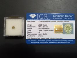 Certified diamond 0.35 carats, round, natural!
