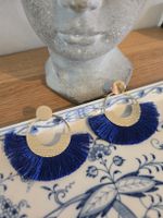Blaue Quaste Ohrringe, goldfarben, neuwertig, Sommer