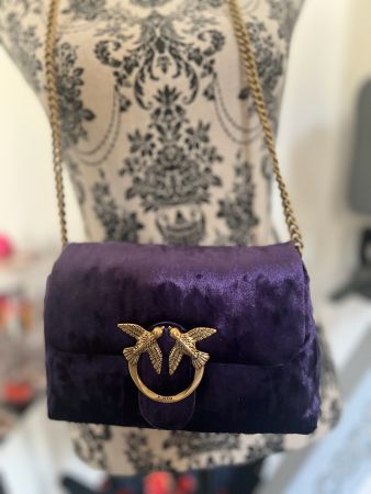 Pinko LOVE Umhängetasche Samt lila/antikgold neu