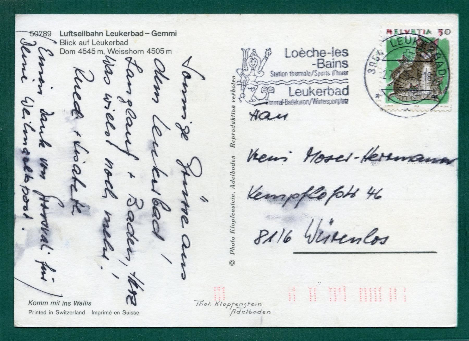 Cartoline postali: Luftseilbahn Leukerbad - Gemmi,1992, gelaufen, Grossformat – Usato da Sargans venduto da Hausi1951 1