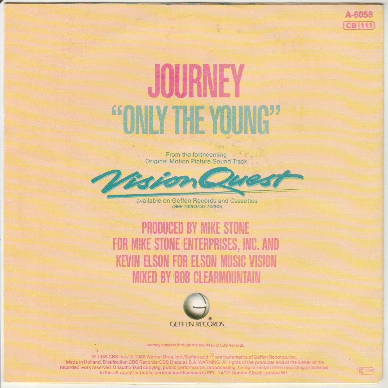 Dischi in vinile: Journey - Only the young 7" Vinyl 1985 – Usato da Tübach venduto da JamesStone 1