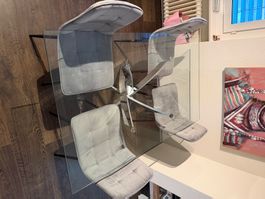 Esstisch Glas Chrom Metall 6 Stühle Grau fast neu