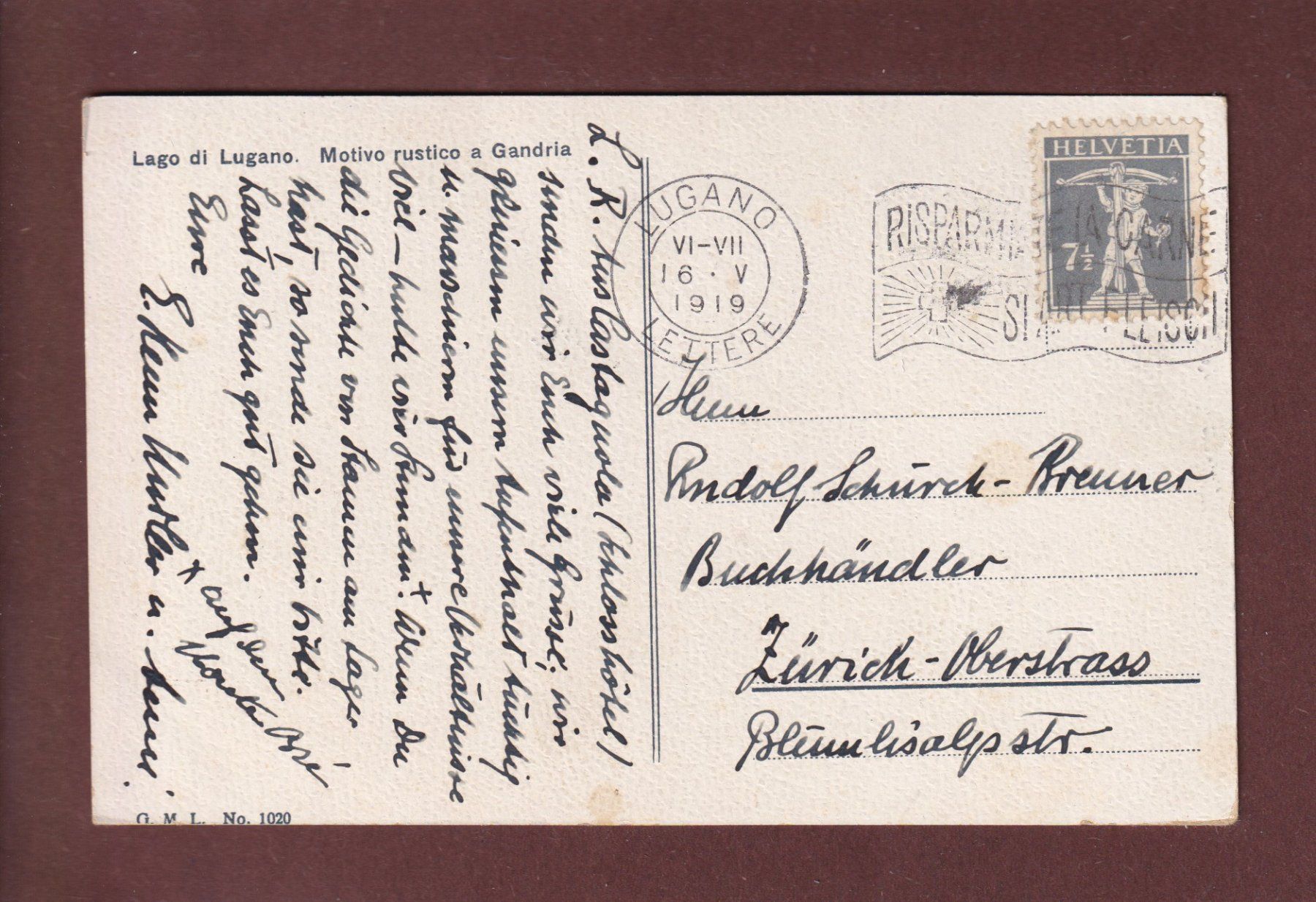 Cartoline postali: GANDRIA - Motivo rustico - 1919 – Usato da Pully venduto da nicecards 1