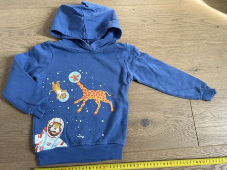 Blauer Kapuzenpullover Gr. 92/98 - Safari Weltraum