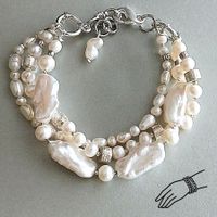 Perlen-Armband / Bracelet perles Unikat t 3-Reihen weiss
