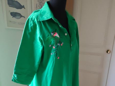 Chico Soleil green cotton embroidered pocket shirt dress S M