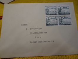 31.XII.54, 2 BRIEFE PRO PATRIA NACH ZUG, VIERERBLOCK