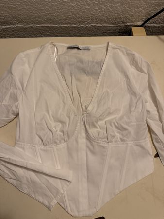 Bershka Korsett Bluse weiss Langarm Grösse L neuwertig
