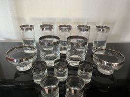 Glas-Set 15-teilig mit Silberrand guter Zustand