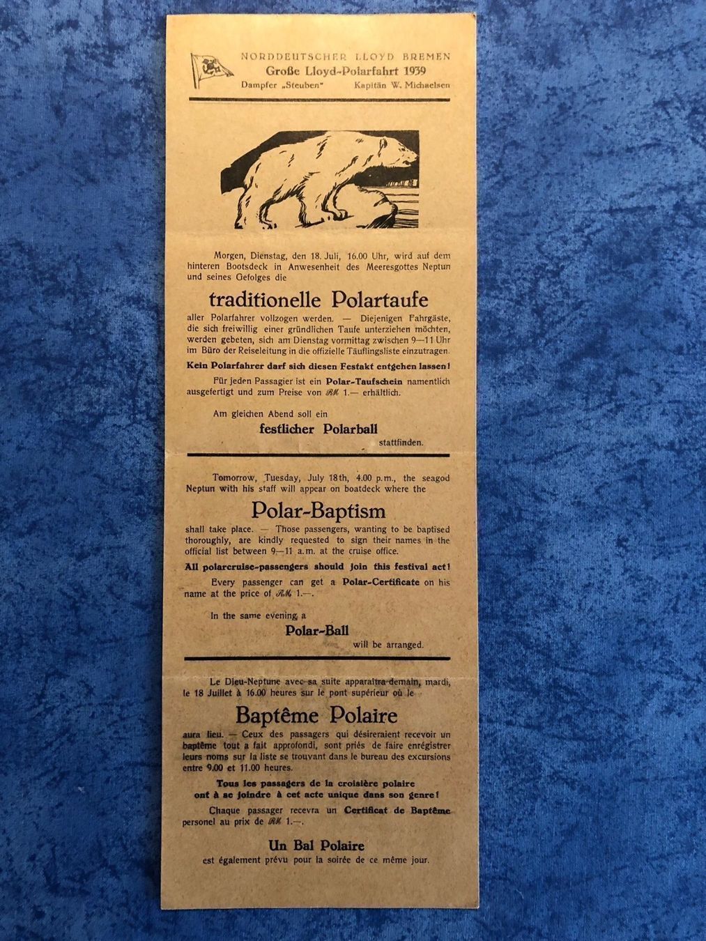 Documenti: Polar-Taufe Lloyd Dampfer Steuben 1939 – Usato da Steffisburg venduto da bwt56 3