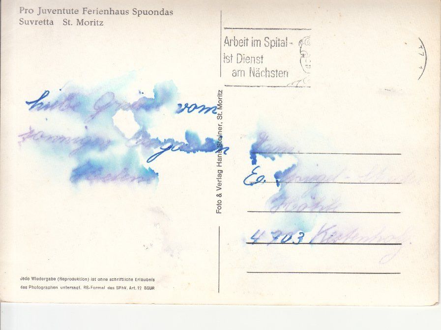 Cartoline postali: Suvretta, Spuondas ca. 1950/60 – Usato da Bürglen TG venduto da StampGraf 1