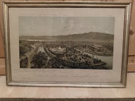 Stich Zürich Landesausstellung 1883 gerahmt antik