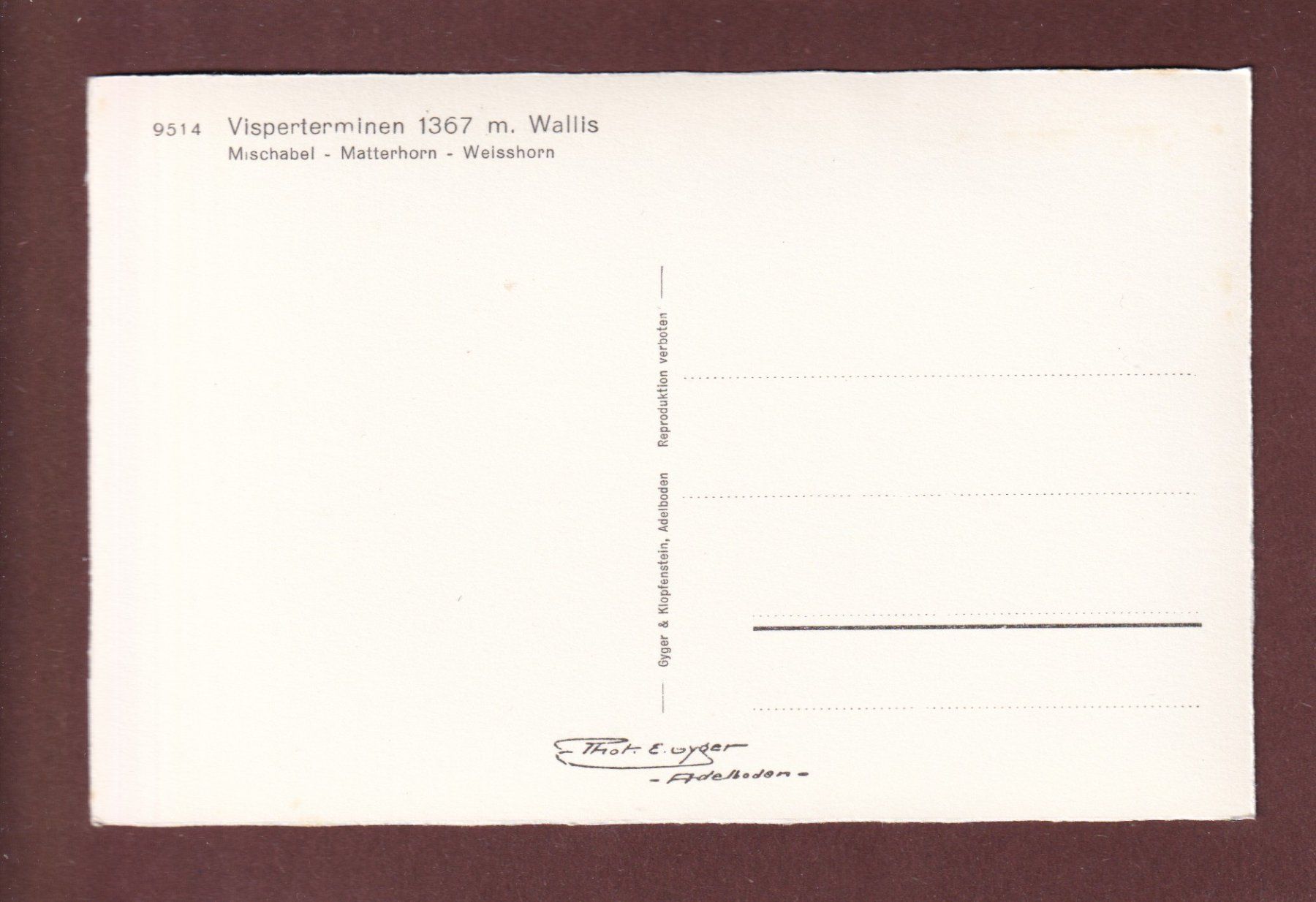 Ansichtskarten: VISPERTERMINEN – Gebraucht aus Pully von nicecards-shop 1