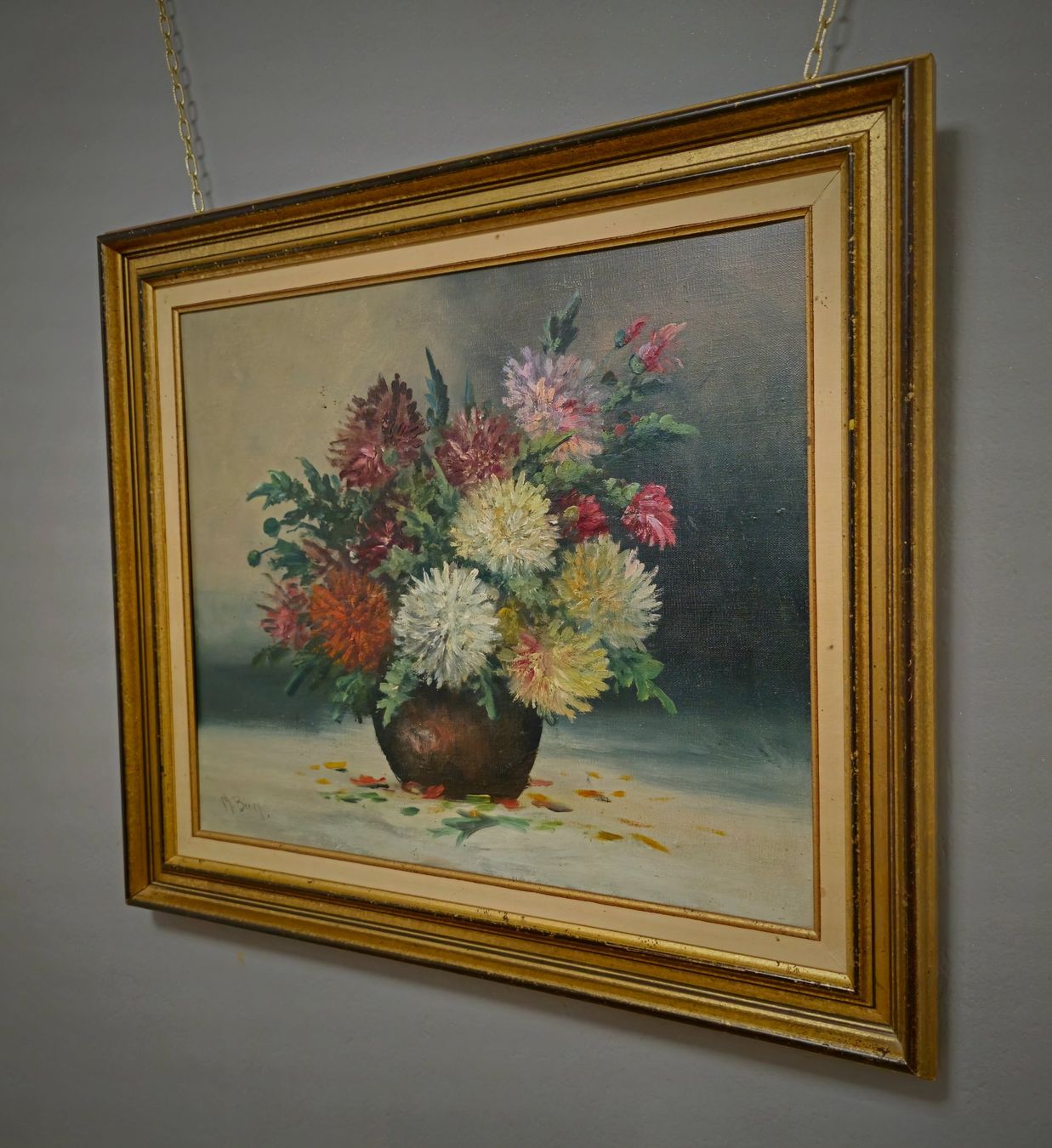 Gemälde: Antikes Chrysanthemen-Stillleben Ölbild, signiert – Gebraucht aus Bern von Djenestra 2