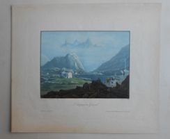 L'Hospice du Grimsel. Kolorierte Aquatinta von ca 1840.