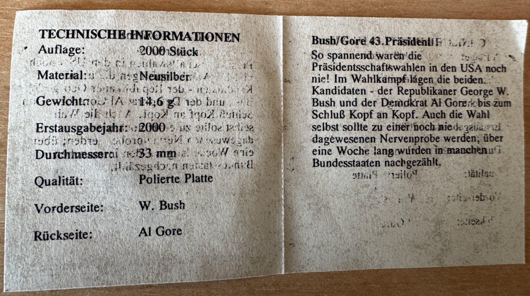 Medaglie: Bugor - W. Bush - Al Gore - der Präsidentenkampf – Nuovo e nell'imballaggio originale da Diepoldsau venduto da preisparadies-ch 2