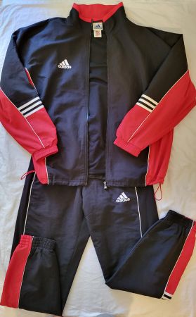 Retro Adidas Trainingsanzug Schwarz Rot aus 90s Grösse L