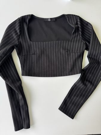 Missguided Crop Top, Black Pinstripe Longsleeve