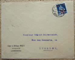 BRIEFCOUVERT GELAUFEN 1922 NACH YVERDON