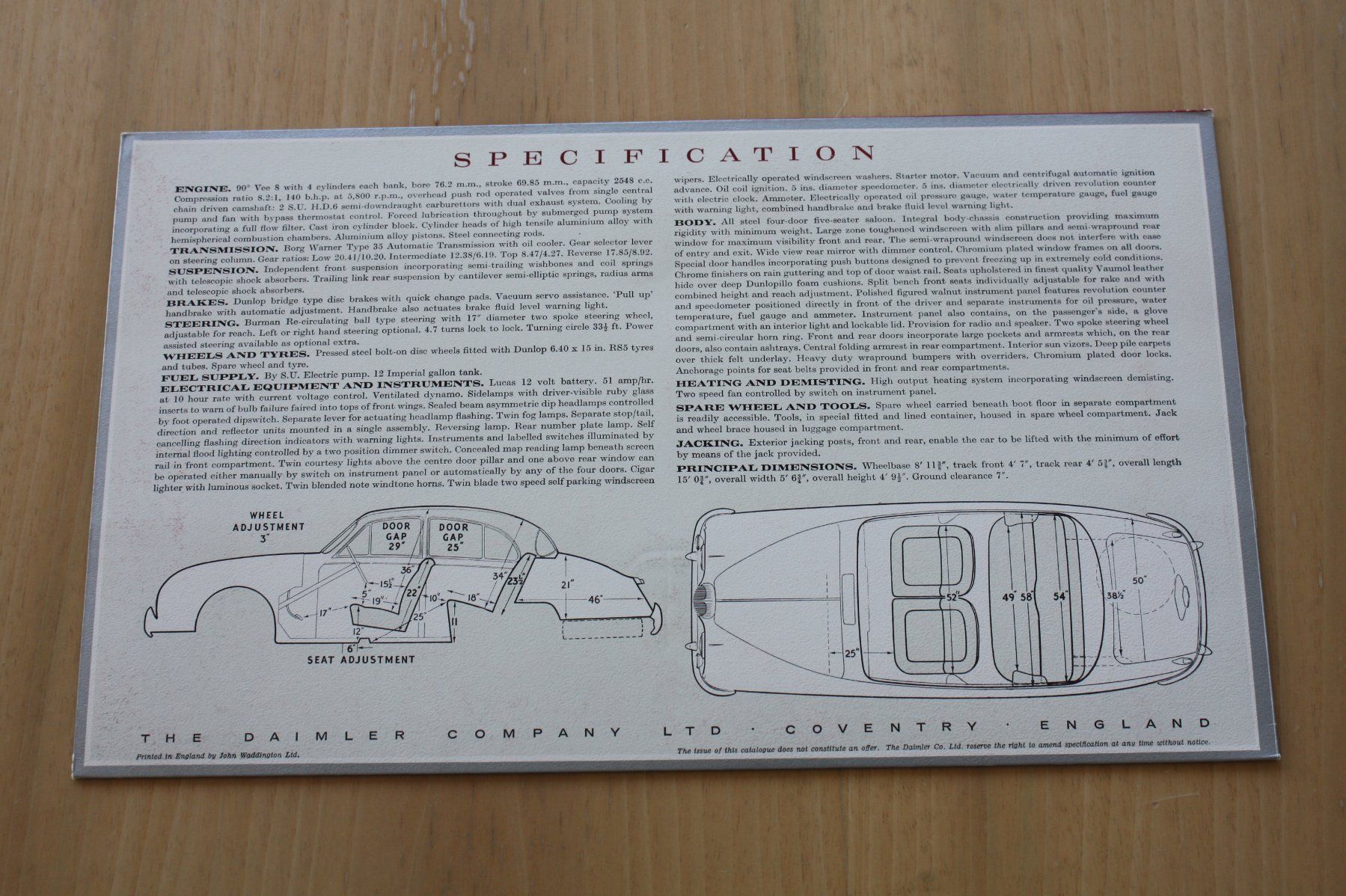 Daimler Documenti: Daimler 2.5 Litre V8 Saloon Prospekt – Usato da Wikon venduto da erwin400 3
