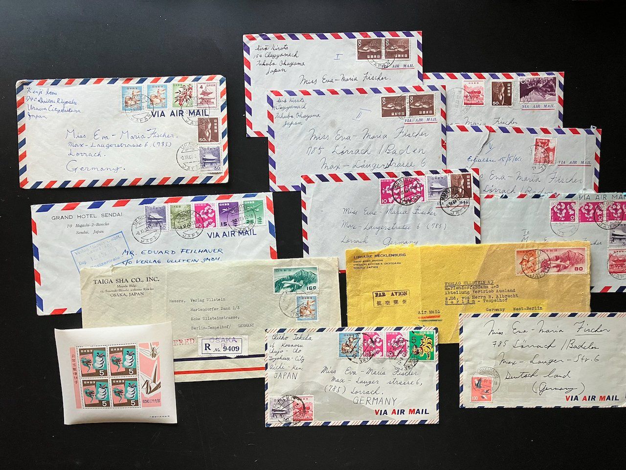 Tutti i francobolli: 12 Luftpostbriefe Japan 1954-84 plus Block – Usato da Nesslau venduto da zueri6