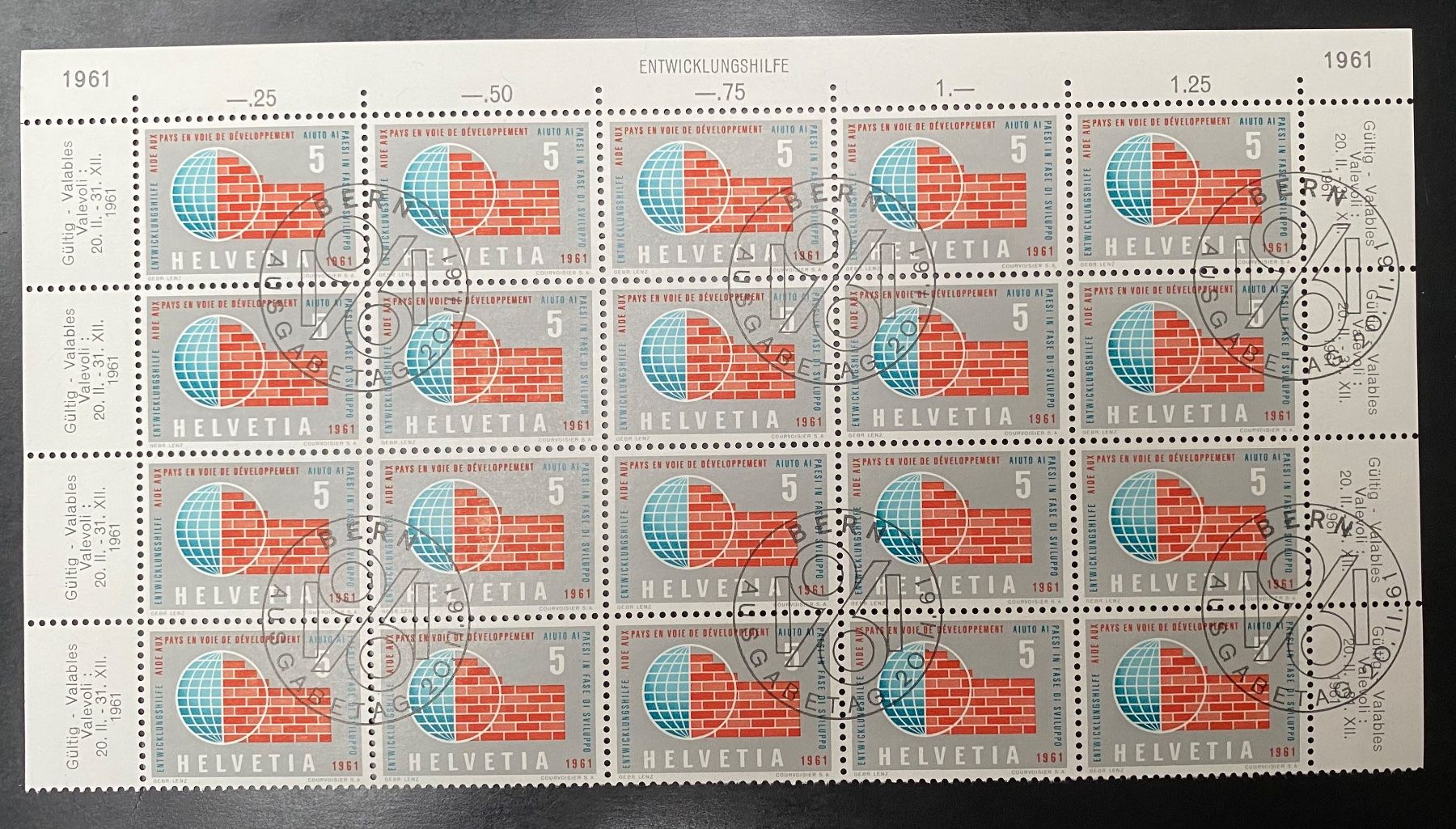 Alle Briefmarken: 1961 4 VB  ET-gest. Bogenreste Nr. 375 - 378 – Gebraucht aus Schnottwil von Chasarmar 1