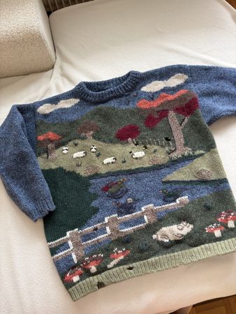 Handmade woolsweater Motiv Landschaft 100% pure Wolle defek