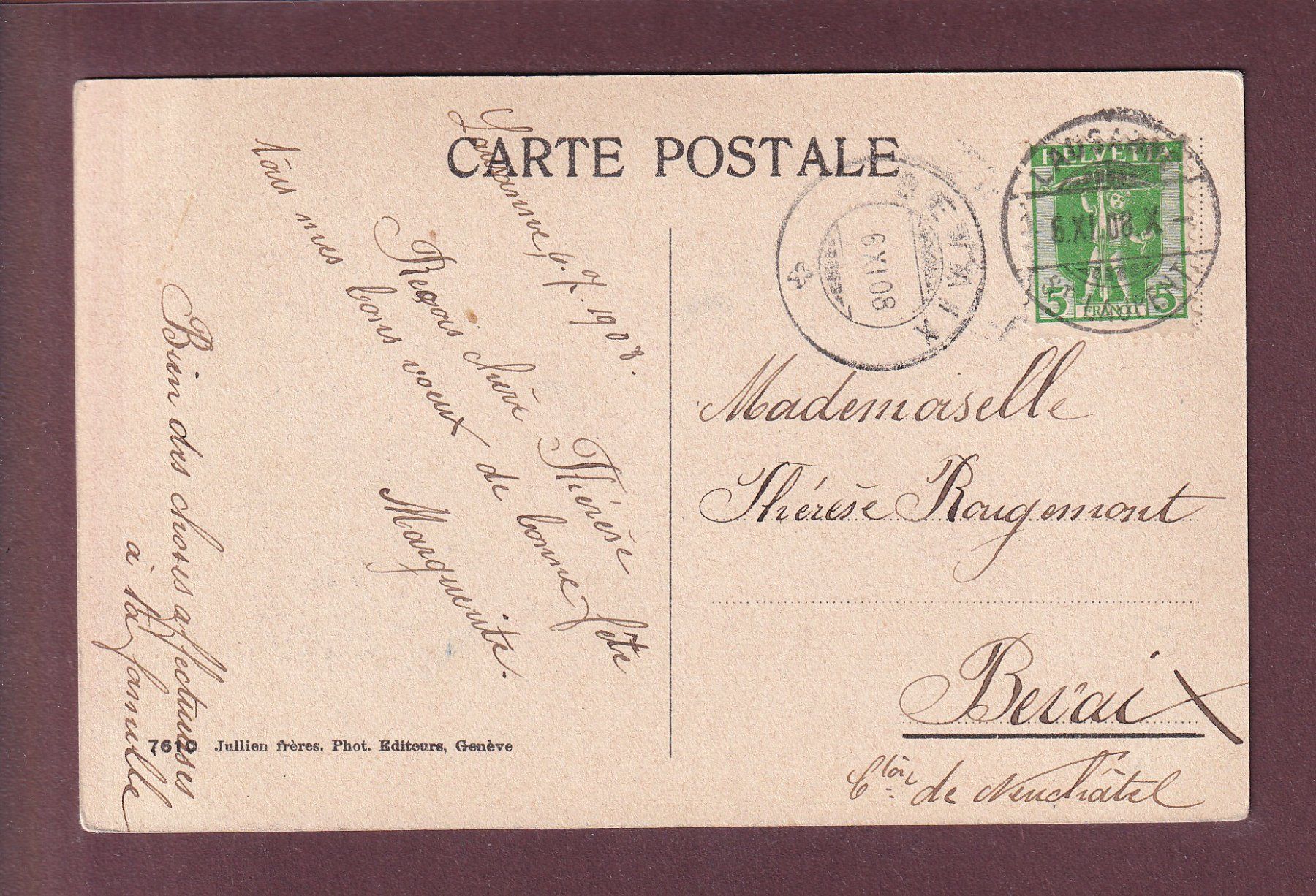Cartoline postali: BARQUE DU LEMAN - 1908 – Usato da Pully venduto da nicecards 1