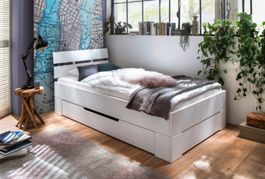 Schubladenbett PROGRESS Fichte massiv weiss 90 x 200 cm