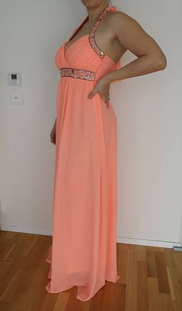 NEU Neckholder Kleid (M/L) Leuchtend Korall mit Pailletten