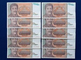 Belgrad 1993 - Jugoslawien - 10 x 5000000 Dinara - Карађорђе