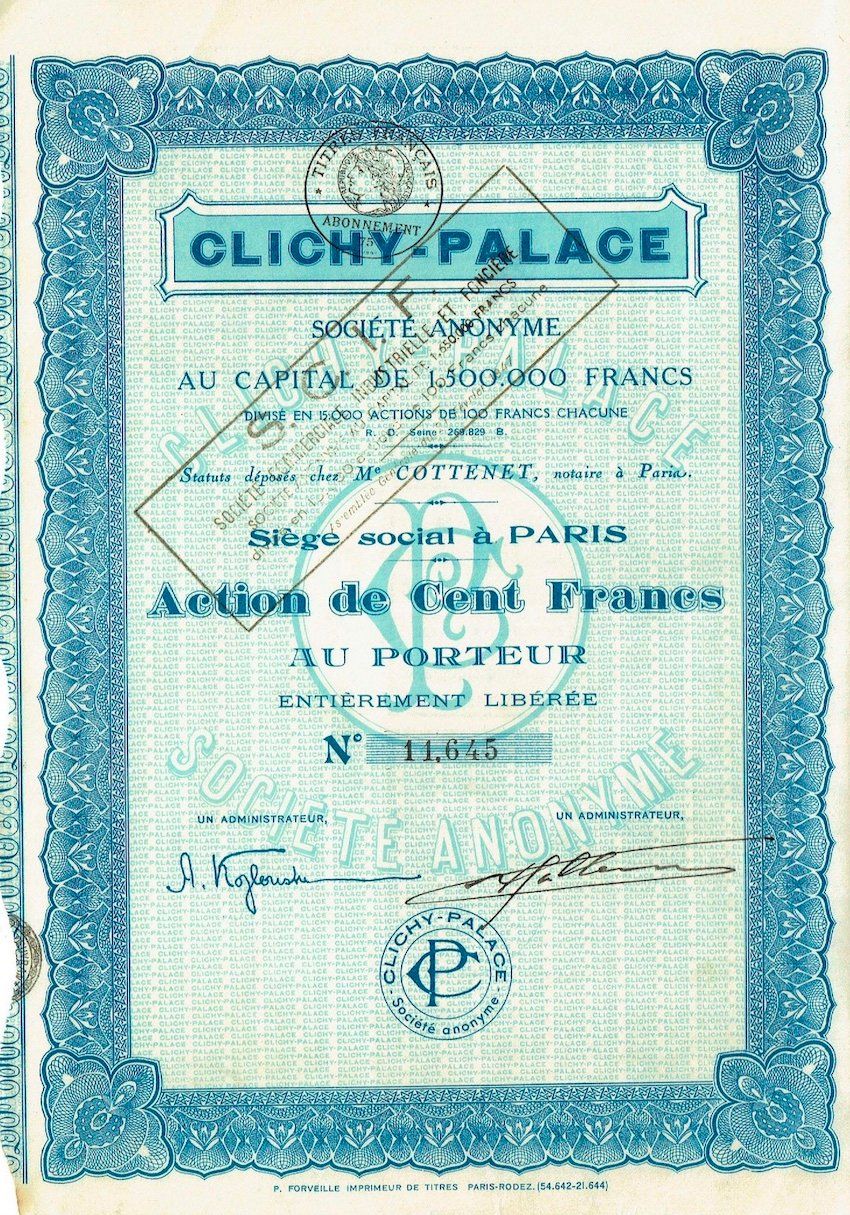 Documenti: Clichy-Palace SA, Paris - 1940 – Usato da Solothurn venduto da Sgasche