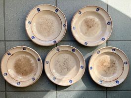 5 tiefe Keramikteller aus Kalabrien. Handgefertigt, vintage