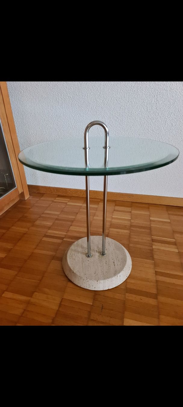 Tavoli: Glastisch Couchtisch  Caffeetisch Standfuss aus Travertin – Usato da Emmenbrücke venduto da gatasalvache 1