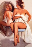 Blechschild-SEXY PIN UP GIRL VOR SPIEGEL