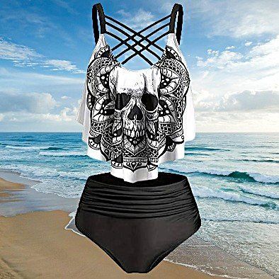 🖤☠️2-teiliges Totenkopf Tankini Set – Rockig & Stil ☠️💫