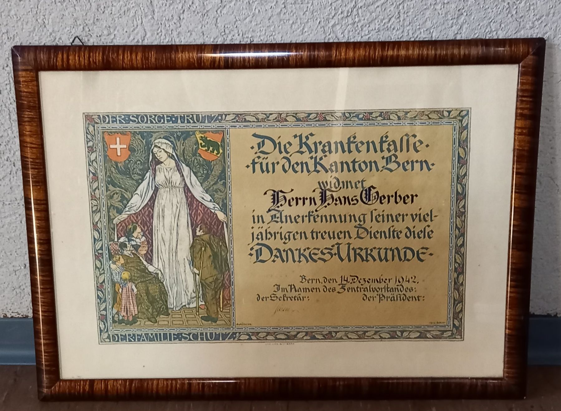 Dokumente: URKUNDE von 1942 / in antikem Bilderrahmen – Gebraucht aus Marbach LU von Ilrebo