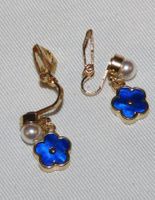 Clips d'oreilles fleur bleu et perle - Style Printemps!