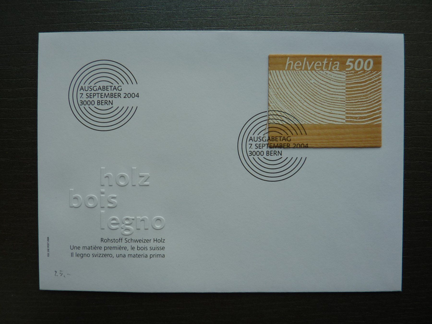 Alle Briefmarken: 2004  FDC  Schweizer Holz,  Fr. 2.50 – Neu (gemäss Beschreibung) aus Zürich von Aetna14