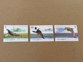 Briefmarken China, 3er Set, Wale & Delfine, Top Zustand!