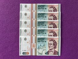 Romania - Rumänien - 5x1000 Lei - Mihai Eminescu UNC