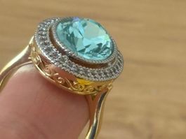 Luxus Elegante Gr.17,5/7,5Ring Farbe: Gold/hellblau Zirkonia