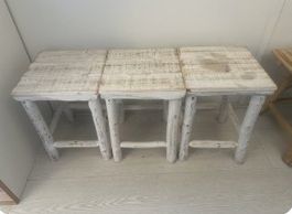 3 stools white washed wood