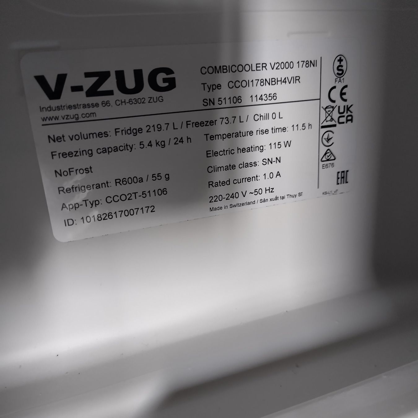 V-Zug Frigoriferi: V-ZUG Kühlschrank Prestige ComboiCooler – Usato da Herisau venduto da Ea83 6