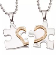 PARTNERANHÄNGER EDELSTAHL PUZZLE HERZ 2 PARTNERKETTEN