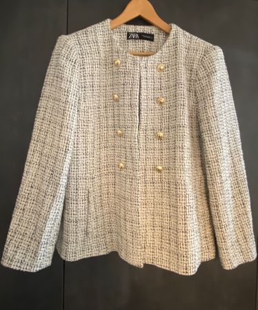 ZARA Veste en tweed noir/blanc XL portée 1x