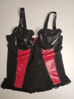 Sexy Korsage Top Gr. 44 schwarz rot Lackoptik Spitze