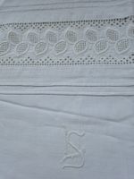 Leinen Kissenbezug mit Monogramm LS Spitze alt